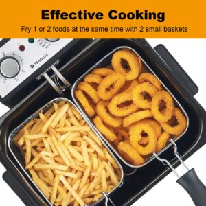 Tesslux Electric Deep Fryer with Basket for Home Use, Lid with Viewing Window and Odorless Filter, Adjustable Temperature, 5.3 Quart, Stainless Steel