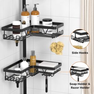 KEGII Corner Shower Caddy Tension Pole - Shower Tension Rod Organizer, Floor to Ceiling Shower Caddy 25-114.2 inch, Towel Rack Corner Waterproof, Black