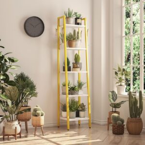 YMYNY Bookcase, 5-Tier Narrow Ladder Bookshelf, Freestanding Shelving Unit, Multifunctional Storage Rack, for Home Office Living Room Bedroom Kitchen, Plant Stand, White, UHBC025W