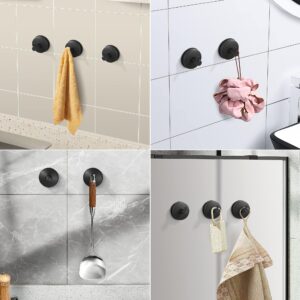 SOCONT Stainless Steel Storage Hook, 4 Pack Suction Cup Hooks for Shower, Matte Black Finish, Easy to Install for Kitchen Bathroom Restroom