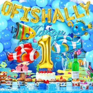 PHOGARY Fish Balloons for Ofishally One Birthday Decorations, O Fishally 1st Birthday Balloons, Mylar Gone Fishing Balloon Sea Animal Party Balloon Clownfish Foil Balloons, Fishing Baby Shower Decor