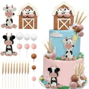 22 pcs cow cake topper farm cow cake decorations for baby shower cow themed girls boys birthday party decorations supplies (farm cow)