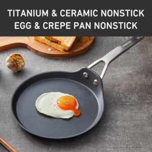 MsMk Crepe Pan with Spreader, 8 Inch Titanium and Ceramic Nonstick Flat Skillet Tortilla Egg Pan, Induction Compatible, PFOA Free, Oven Safe to 700°F