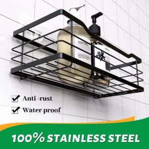 BTSD-home 2 Pack Black Shower Caddy Organizer - Adhesive Shower Shelves Large Capacity Bathroom Accessories Easy Installation With 4 Hooks for Home Bathroom Decor Replacement