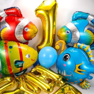 PHOGARY Fish Balloons for Ofishally One Birthday Decorations, O Fishally 1st Birthday Balloons, Mylar Gone Fishing Balloon Sea Animal Party Balloon Clownfish Foil Balloons, Fishing Baby Shower Decor