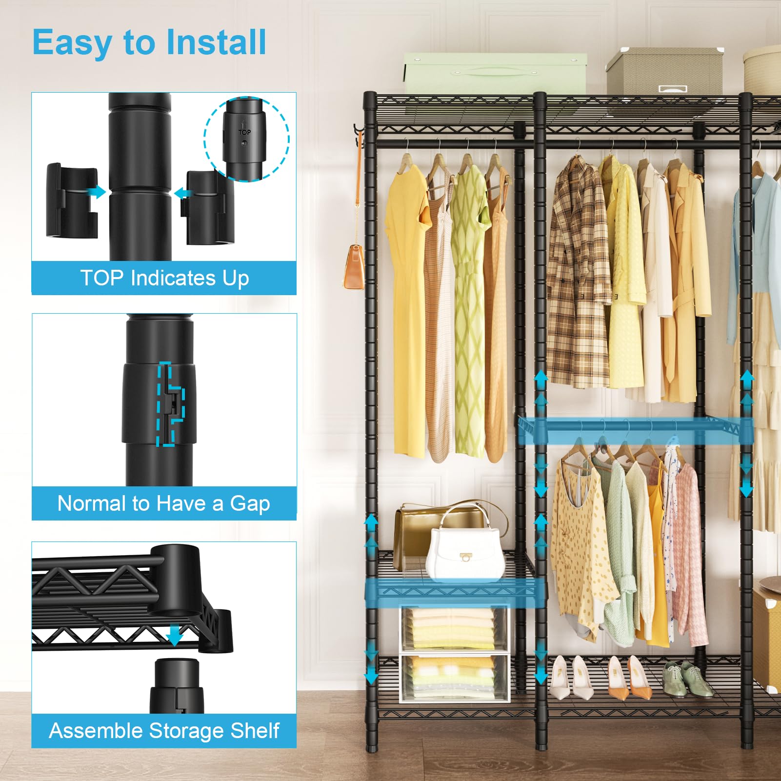 Ulif H50 Garment Rack Heavy Duty Clothes Rack, Freestanding Extra Large Portable Closet Wardrobe Rack, Clothing Racks for Hanging Clothes 89.8''W x 15.8" D x 76.4" H, Max Load 1400 Lbs, Black