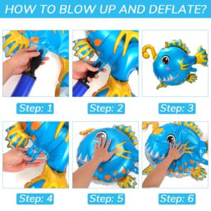 PHOGARY Fish Balloons for Ofishally One Birthday Decorations, O Fishally 1st Birthday Balloons, Mylar Gone Fishing Balloon Sea Animal Party Balloon Clownfish Foil Balloons, Fishing Baby Shower Decor