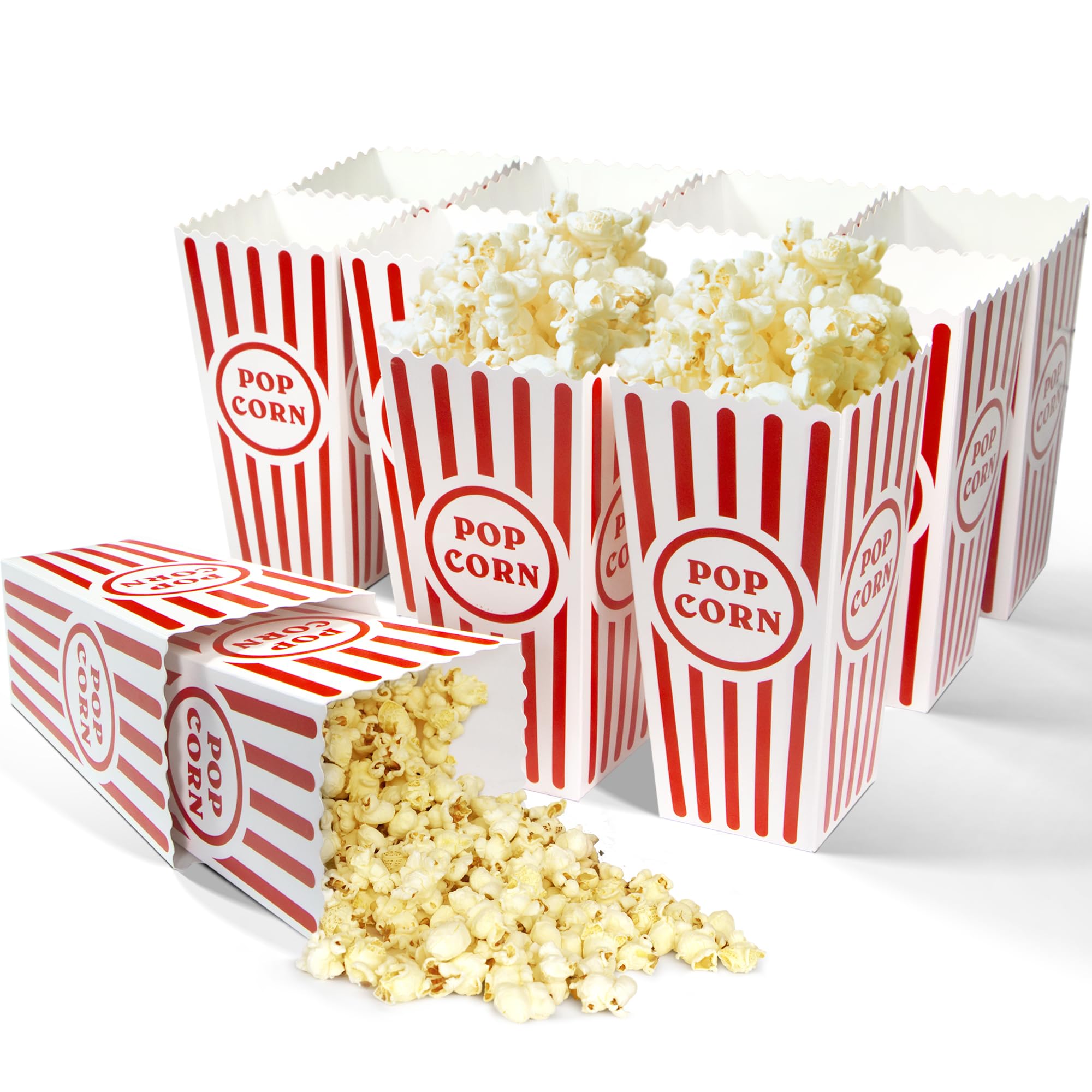 Novelty Place 12 Pcs Classic Popcorn Boxes, 46 oz Red & White Striped Cardboard Paper Popcorn Container for Family Movie Night Party - 7.8" Tall x 3.9" Square