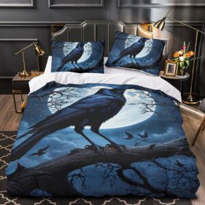 EVMILA Gothic Crow 3D Print Eerie Night for Boys Girls Quilt Cover Comforter Covers Duvet Cover Soft Microfiber with Zipper Closure with Pillow Cases Bedding Set 3 Pieces Twin（173x218cm）