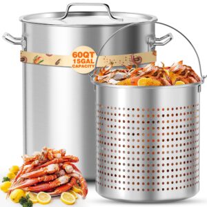 pyy seafood boil pot - 60qt turkey fryer with basket & lid, stainless steel crab lobster crayfish shrimp stock pot boiler deep, fried cooker for commercial outdoors or gatherings, 21.7 * 17.3"