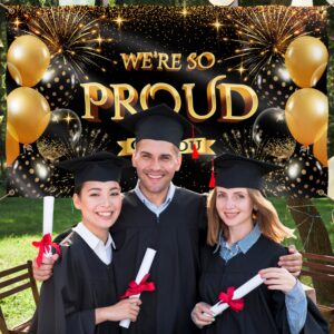 We are so Proud of You Banner - Congratulations Banner - Congratulations Decorations - Congrats Banner - Graduation Banner - Graduation Decorations for Prom - 5ft x 3ft (Black & Gold)