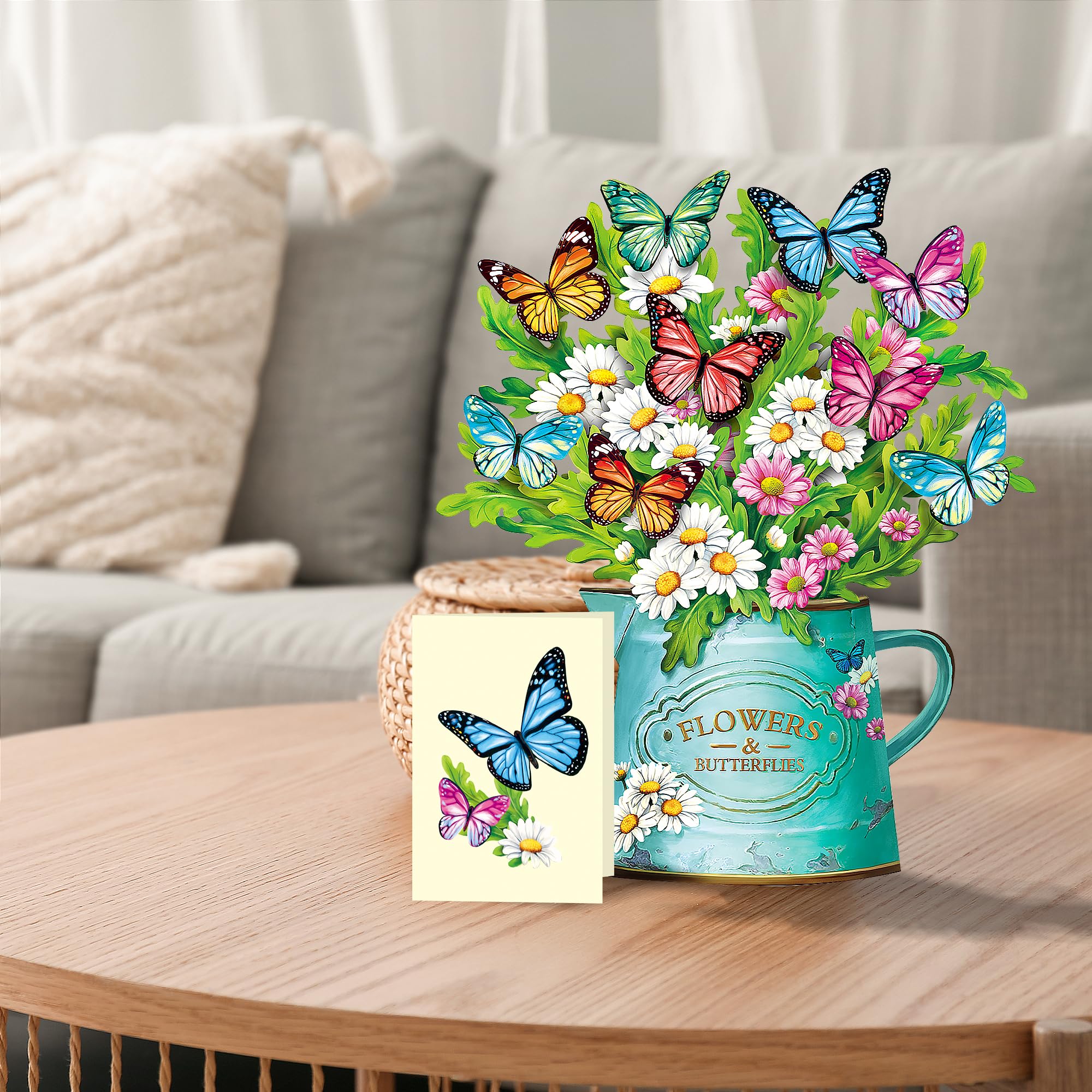 Airpark Pop Up Flower Cards, Daisies and Butterflies, 12inch Paper Flowers Bouquet 3D Popup Greeting Cards with Blank Note Card and Envelope for Christmas, Birthday Gifts for Women Kids,Holiday