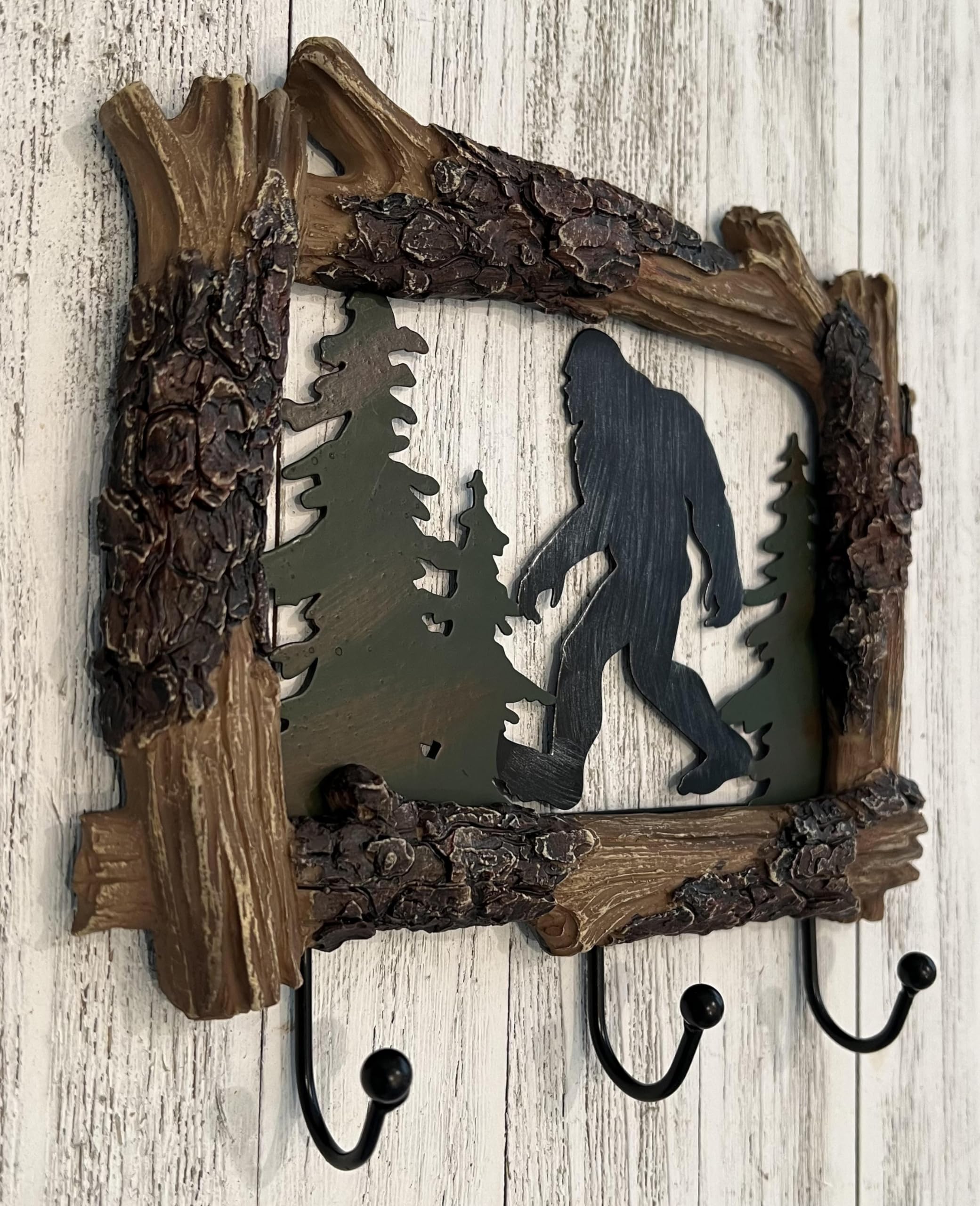 Top Brass Bigfoot Sasquatch Silhouette Wall Mount Key Holder – 3 Hooks Key Rack Hanger Organizer