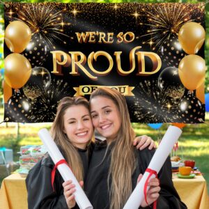 We are so Proud of You Banner - Congratulations Banner - Congratulations Decorations - Congrats Banner - Graduation Banner - Graduation Decorations for Prom - 5ft x 3ft (Black & Gold)