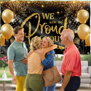 We are so Proud of You Banner - Congratulations Banner - Congratulations Decorations - Congrats Banner - Graduation Banner - Graduation Decorations for Prom - 5ft x 3ft (Black & Gold)