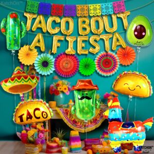 KatchOn, 30 PCS Taco Bout A Fiesta Decorations - Mexican Party Decorations | Mexican Banner, Taco Balloons | Fiesta Balloons for Fiesta Party Decorations, Taco Decorations | Taco Party Decorations