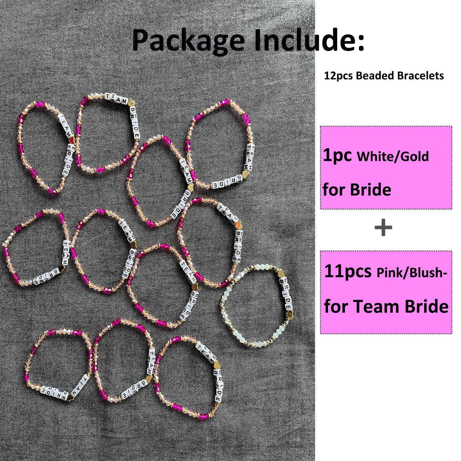 KIWILEPI Bachelorette Party Favors, 12pcs Beaded Bracelets for Team Bride, Cute Gifts for Bride Tribe Bridesmaid Proposal Gift Bridal Shower Favor Beach Wedding Supplies