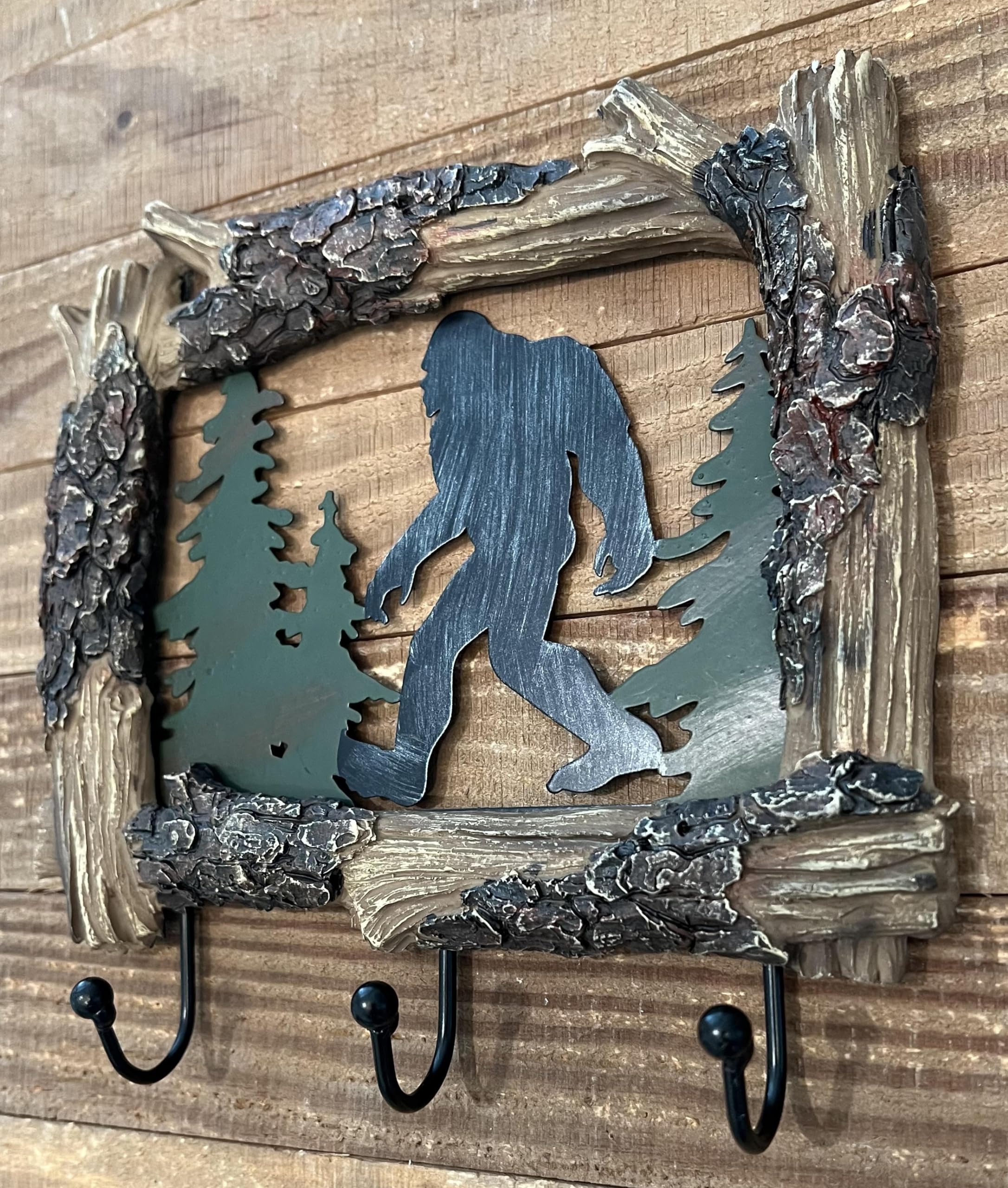 Top Brass Bigfoot Sasquatch Silhouette Wall Mount Key Holder – 3 Hooks Key Rack Hanger Organizer