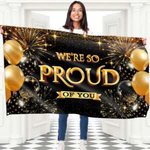 we are so proud of you banner - congratulations banner - congratulations decorations - congrats banner - graduation banner - graduation decorations for prom - 5ft x 3ft (black & gold)