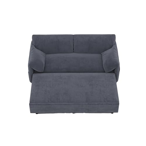 63.8" Modern Convertible Sleeper Sofa Bed with Wide Comfy Armrest and Backrest , Soft Velvet Upholstered Loveseat Pull-Out Couch w/ Side Pockets , RV Furniture Chaise Lounge Sofabed for Living Room