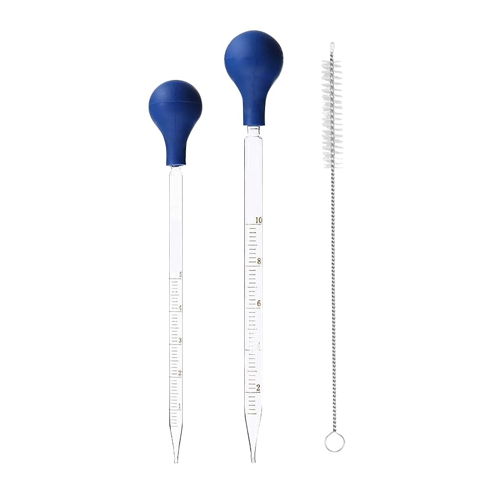 GSHLLO 2 Pcs 5ml 10ml Glass Graduated Dropper Lab Liquid Transfer Dropping Pipettes Rubber Head Droppers Straight Tip Dropper Pipettes Essential Oil Pipettes with Clean Brush