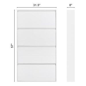 GREATMEET Metal Shoe Cabinet with 4 Flip Drawers, Wall Mount Metal Shoe Organizer for Entryway, 4 Layers Steel Shoe Rack Cabinet, Shoes Cabinet Storage Entryway(White, 4 FILP Drawers)