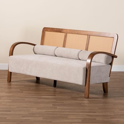 Baxton Studio Sage Sofa, One Size, Light Grey/Walnut Brown/Natural Brown