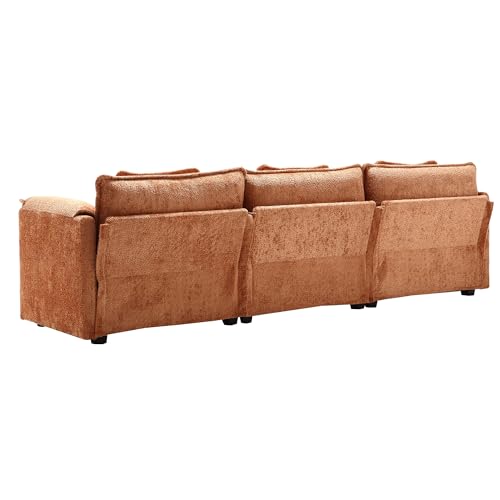 FANYE L-Shaped Corner Convertible Modular Sectional Sofa Couch W/Movable Ottoman and 3 Pillows, Chenille Upholstery Double Cushions Deep Seat Sleeper Sofa&Couch for Home Office Apartment Living Room