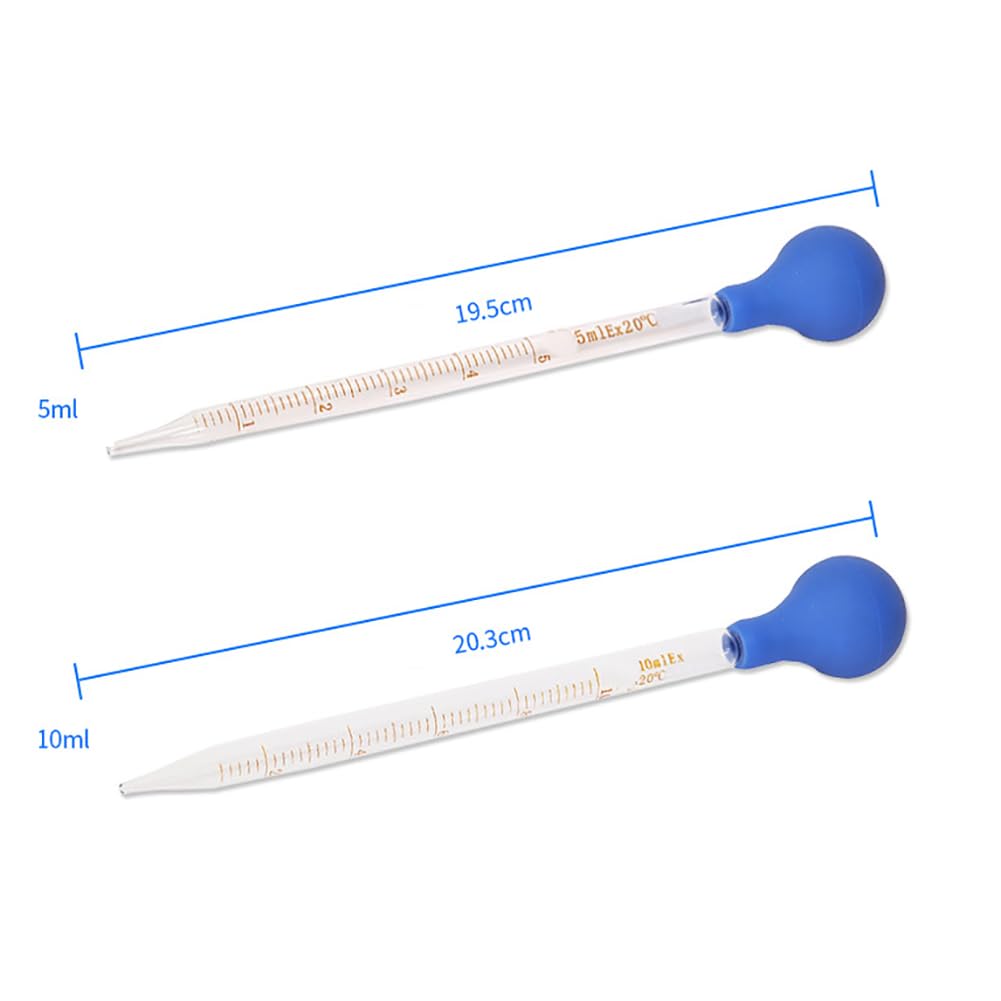 GSHLLO 2 Pcs 5ml 10ml Glass Graduated Dropper Lab Liquid Transfer Dropping Pipettes Rubber Head Droppers Straight Tip Dropper Pipettes Essential Oil Pipettes with Clean Brush