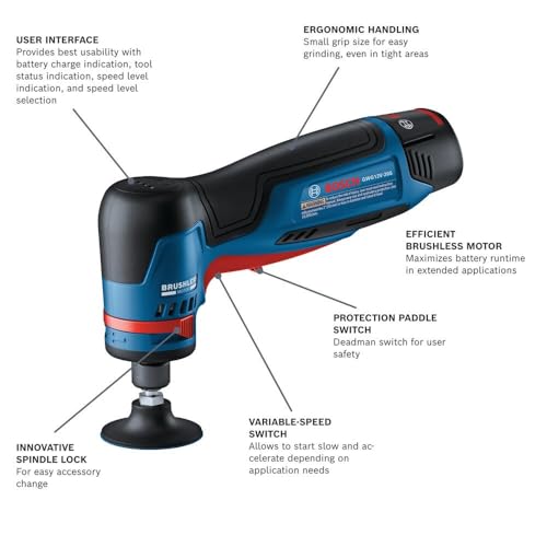 BOSCH GWG12V-20SB23 12V Max Brushless 1/4 In. Right Angle Die Grinder Kit with (2) 3.0 Ah Batteries