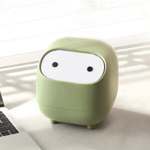 IBEQUEM Mini Trash Can, Cute Small Trash Can with Lid, Desktop Paper Bin with 90 of Bin Liners, Portable Tabletop Dustbin, Cartoon Animal Rubbish Storage for Office Bedroom Desk Car Kitchen(Green)