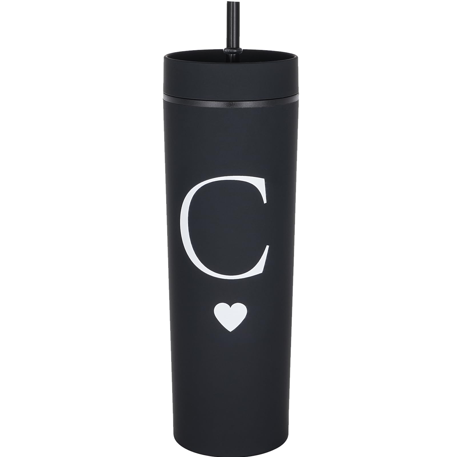 Forest Kiss Letter C Personalized Initial Gifts for Women Men 16oz Double Wall Food-grade Plastic Skinny Tumbler Monogrammed Matte Slim Cup Wedding Graduation Birthday Present (C)