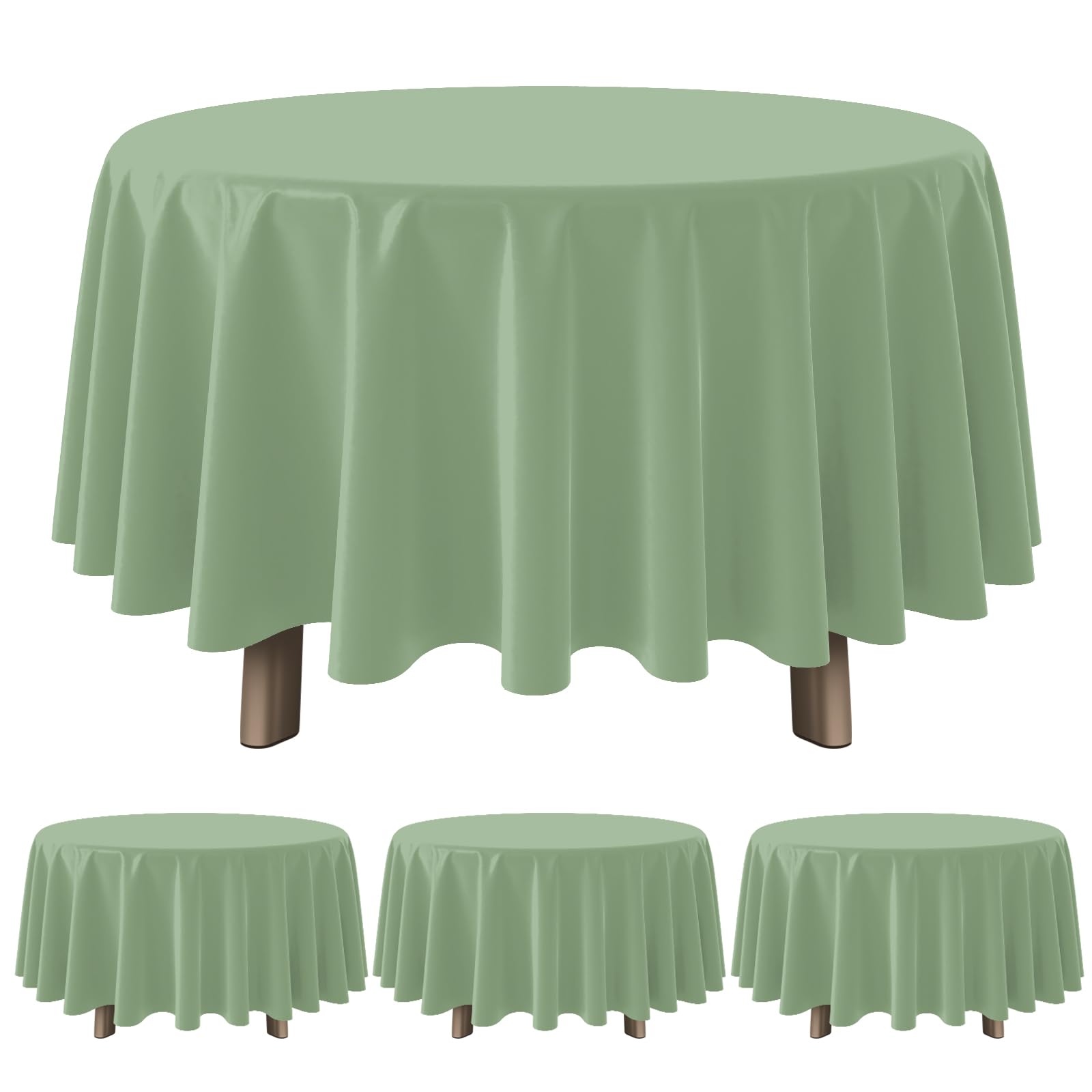 YIDAKO 3Pcs Sage Green Plastic Tablecloths Round Light Green Tablecloth Waterproof Disposable Round Sage Table Cover for Birthday Bridal Wedding Baby Shower Party Decorations,84Inch