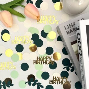 Sage Green Happy Birthday Confetti, Birthday Table Decorations Scatter Confetti Birthday Cake Confetti, Green Gold Foil Confetti Decorations for Birthday Party, Baby Shower DIY Arts Crafting 230 Pcs