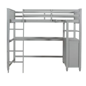 MERITLINE Twin Size Loft Bed with Desk and Dresser, Wooden Loft Bed with Storage Drawers and Shelves for Kids Teens Boys Girls,No Box Spring Needed,Grey