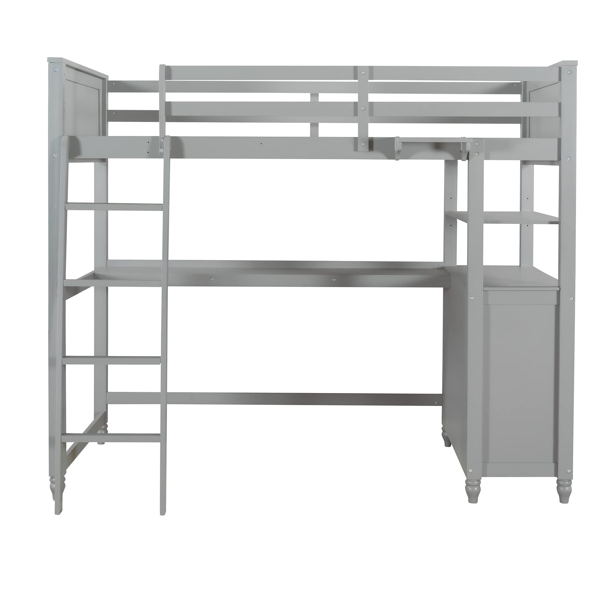 MERITLINE Twin Size Loft Bed with Desk and Dresser, Wooden Loft Bed with Storage Drawers and Shelves for Kids Teens Boys Girls,No Box Spring Needed,Grey