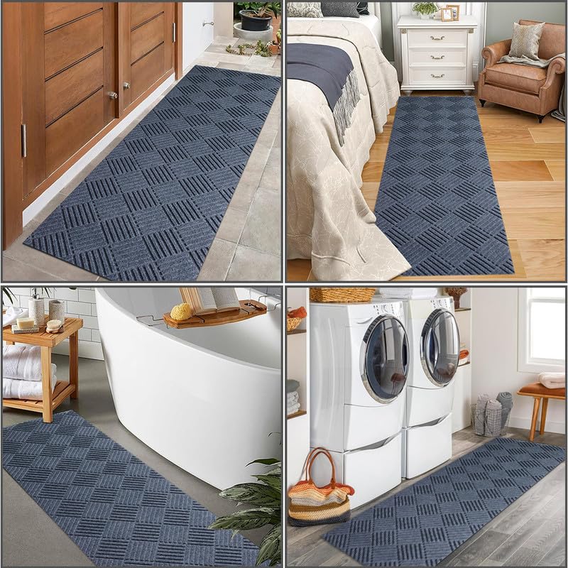 SUWUYUE Runner Rug Non Slip, 1FT x 5FT Washable Area Rug Indoor Outdoor Rubber Back Carpet Mat for Hallway Kitchen Entryway Laundry Room Foyer Balcony Living Room, Grey