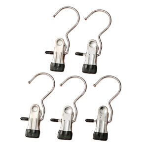 worparsen portable clothes hanger rubber-coated clip stainless steel multifunctional drying hook 5pcs space-saving metal clips for traveling outdoor activities black