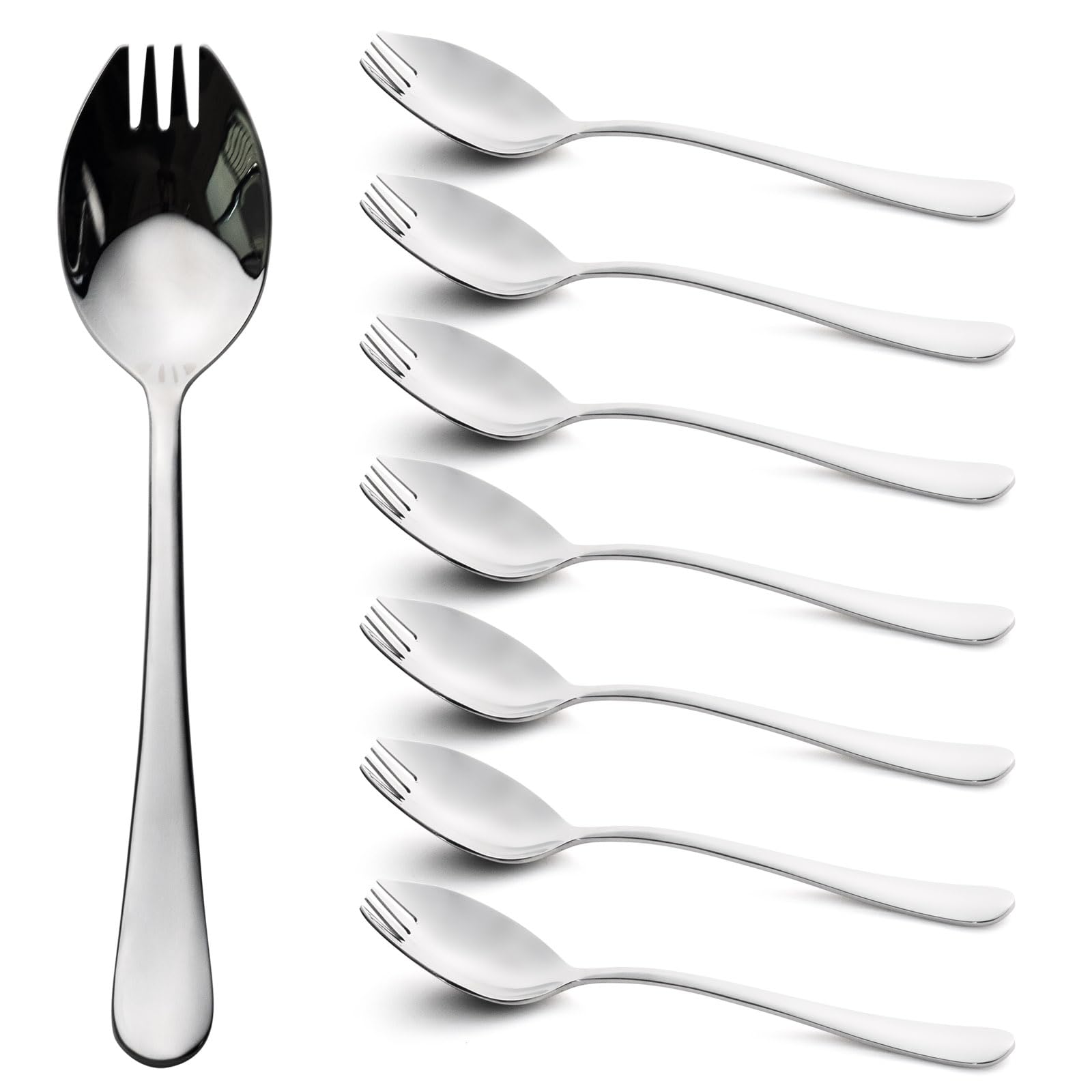 Alata Sporks, 8-Pack Food-grade Stainless Steel Sporks, 7.4 Inches Long Handle Salad Forks For Dessert, Ice Cream, Salad, Soup, Noodle, Spaghetti, Dishwasher Safe