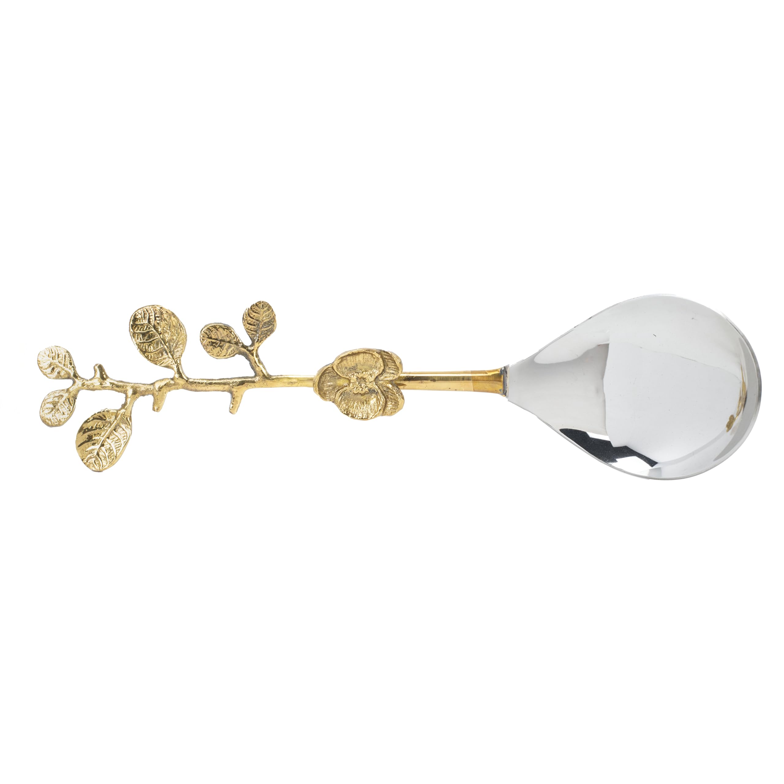 India Handicrafts Flourishing Florals Spoon Fork, Antiqued Gold/Silver Tone 11.5 Inch Stainless Steel Salad Server Set, 75080