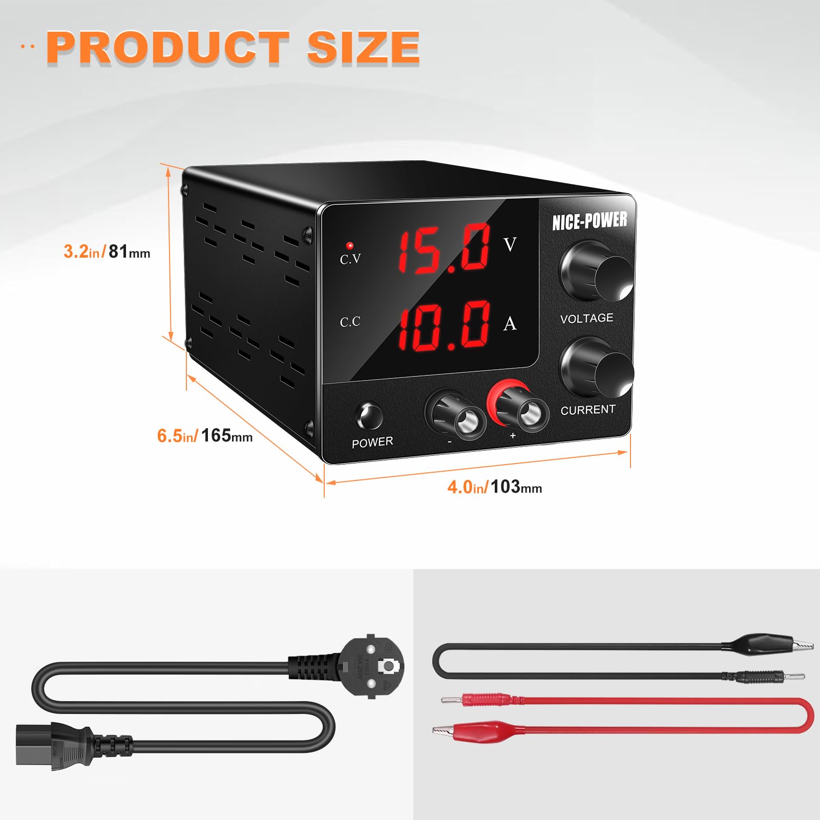 NICE-POWER DC Power Supply Variable 0~30V 0~10A, 3-Digits LED Display Current and Voltage Adjustable 150W Fixed with Encoder DC Bench Power Supply 15V 10A/30V 5A,Electroplating DIY etc DC Power Supply