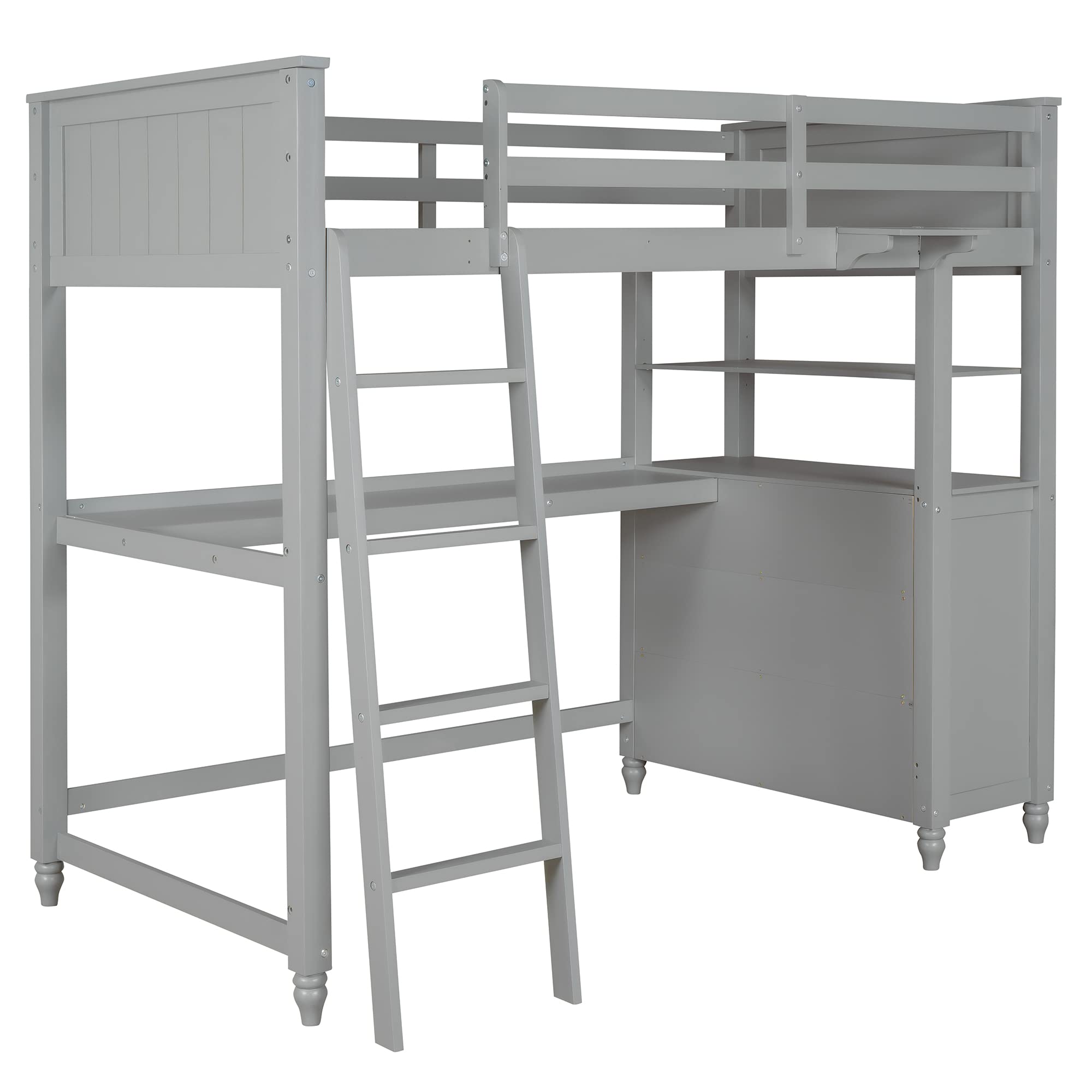 MERITLINE Twin Size Loft Bed with Desk and Dresser, Wooden Loft Bed with Storage Drawers and Shelves for Kids Teens Boys Girls,No Box Spring Needed,Grey