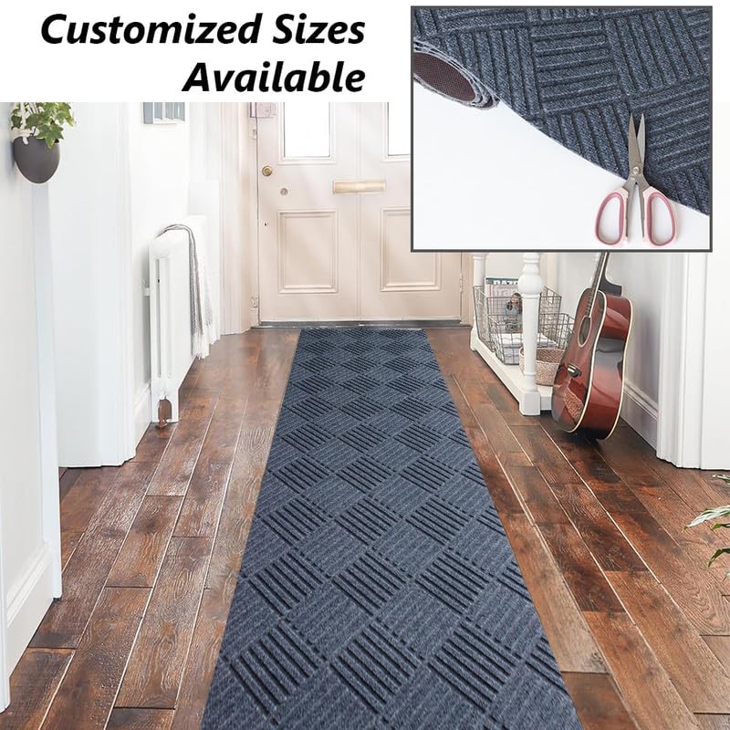 SUWUYUE Runner Rug Non Slip, 1FT x 5FT Washable Area Rug Indoor Outdoor Rubber Back Carpet Mat for Hallway Kitchen Entryway Laundry Room Foyer Balcony Living Room, Grey