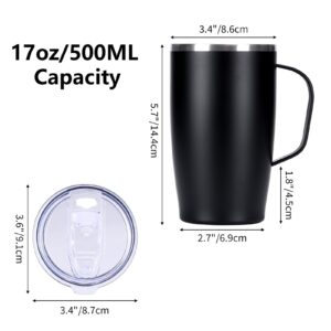 MEBRUDY 17oz Insulated Coffee Mug with Lid, Stainless Steel Double Wall Vacuum Travel Coffee Mug with Handle, Black