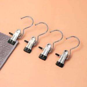 Worparsen Portable Clothes Hanger Rubber-Coated Clip Stainless Steel Multifunctional Drying Hook 5pcs Space-Saving Metal Clips for Traveling Outdoor Activities Black