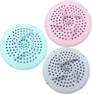 generic silicone drain hair catcher, silicone hair stopper shower drain covers, durable kitchen sink drain strainer for bathtub kitchen sink and washbasin pack of 3, blue+pink+green