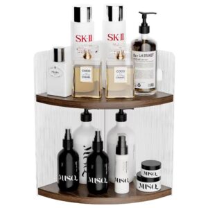 NLBTW 2-Tier Wood Corner Bathroom Countertop Organizer, Vanity Shelf Perfume Skincare Organizers Bathroom Counter Storage and Organization for Vanity (Brown)