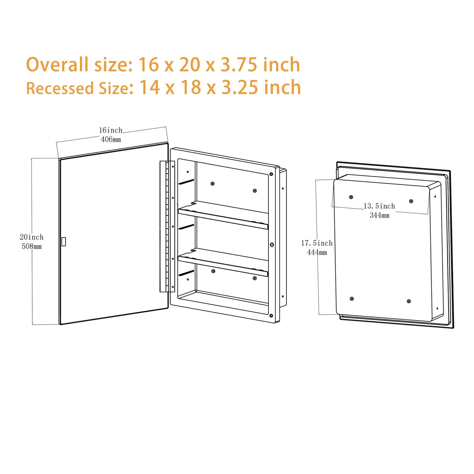 IDYLLOR Plastic Medicine Mirror Cabinet for Bathroom 16 x 20 inch, Surface and Recessed Mount