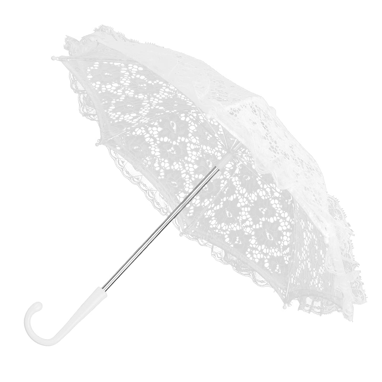 FOWIUNYE Lace Umbrellas for Tea Party, 17x18 inch Photography Prop Umbrella Small Craft White Lace Umbrellas for Tea Party Mini Parasol Umbrella for Bride Wedding Gift Photo Props Kids Gift (Flower)