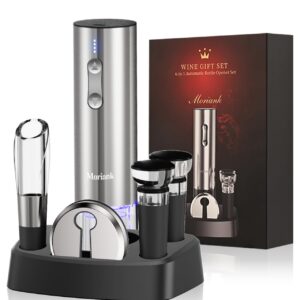 Electric Wine Opener Set with Stand, Wine Gift Set with Rechargeable Wine Opener, Wine Aerator, Vacuum Stoppers and Foil Cutter, 6-in-1 Wine Bottle Opener Set for Home Party Bar Outdoor Gift